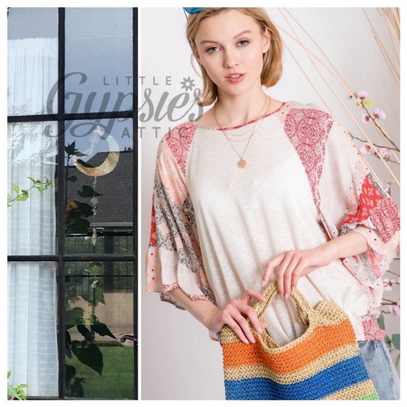 Big Bell Patchwork Sleeves Bohemian Top - Picture 4 of 12